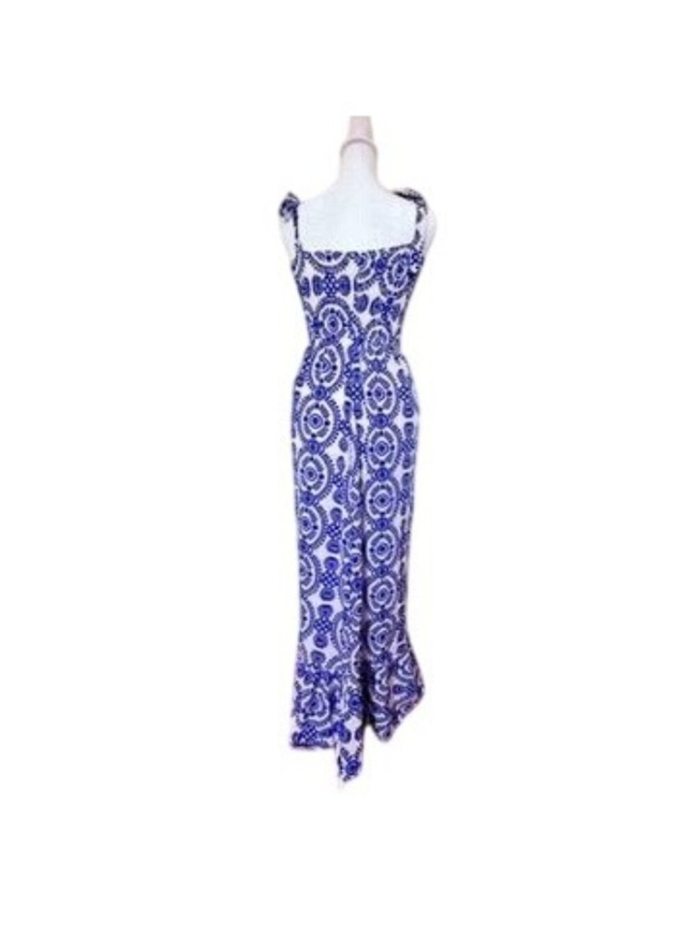 Coastal Boho Colbalt Blue Maxi Sundress Size S Smocked Flowy Resort Vacation - Picture 2 of 11